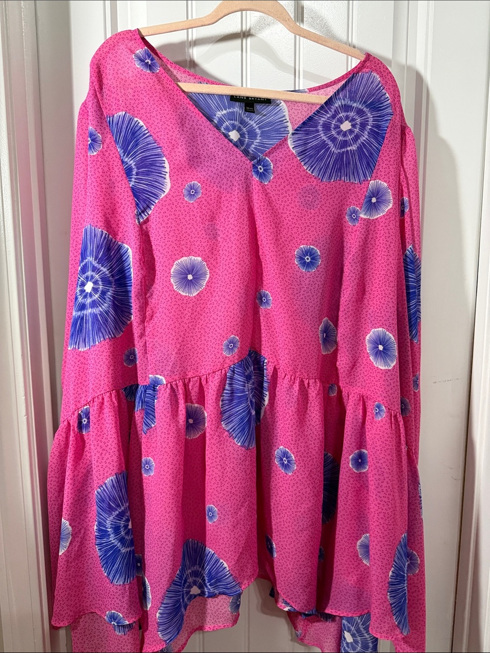 Lane Bryant Hot Pink Tunic with Blue Floral Medallions